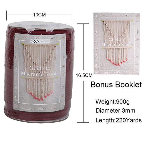 image for XKDOUS Wine Red Macrame Cord 3mm x 220yards, Colored Macrame Rope, Cot