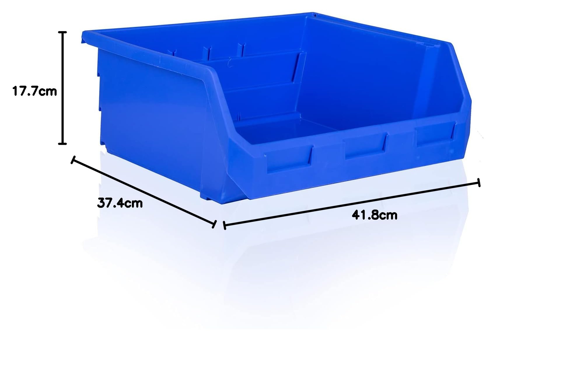 8er Set Kunststoff-Stapelboxen Sichtlagerkästen PK374218 mit Aufhängevorrichtung Blau | Sichtboxen L37,4xB41,8xH17,7cm | Kleinteileboxen Lagerboxen Regalboxen Sortierkasten