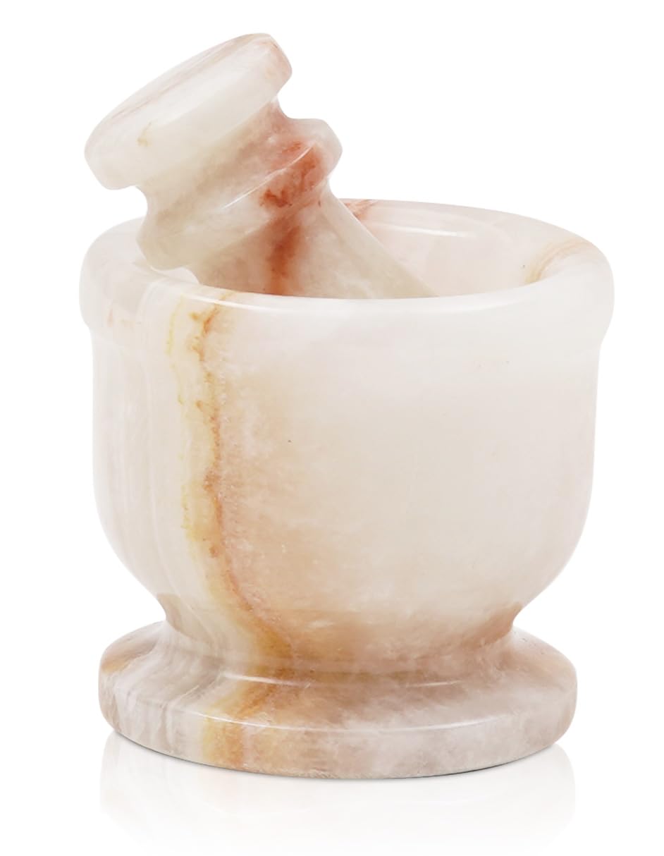 Radicaln Marble Mortar and Pestle Set White Onyx 2.5" Inches Handmade Spice Grinder for Kitchen Herb Grinder Bowl & Garlic Crusher for Kitchen Accessories