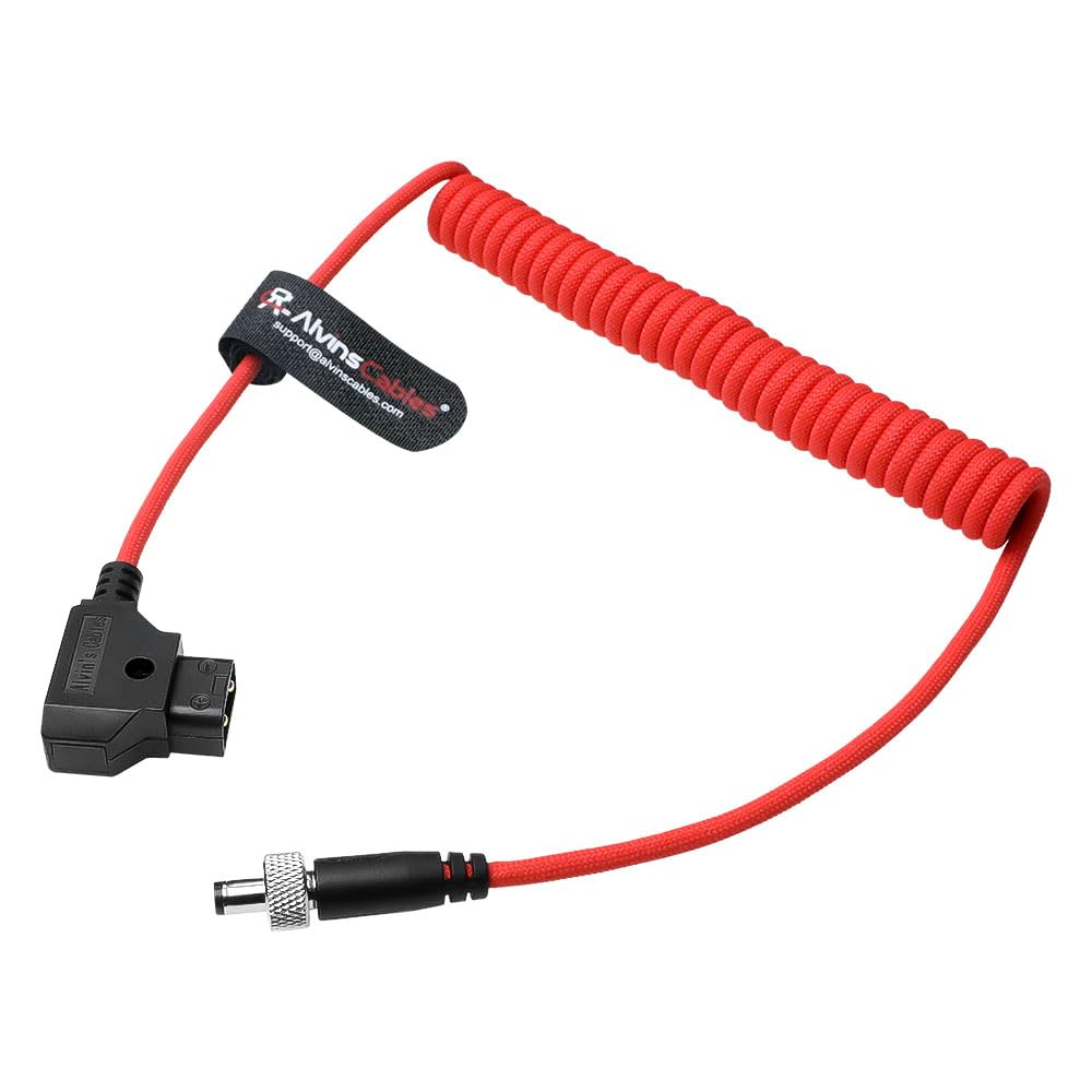 Alvin's Cables Atomos Ninja V D-tap kabel zasilający 0,5-1,2 m Dtap do blokowania DC 2.1 kabel spiralny do Blackmagic Video Assist, do Hollyland Mars 400S, ultra elastyczny