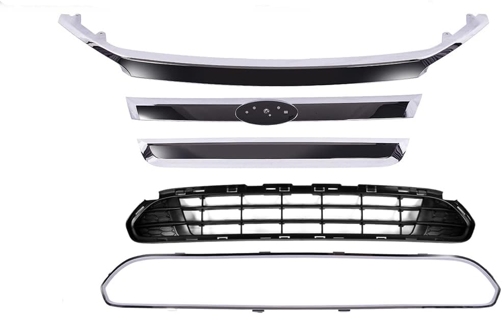 JX Racing*Accessories*Performance Compatible with Ford Fusion 2010 2011 2012 Front Upper Trims Chrome Lower Grille W/Trims Kit Set 5pcs