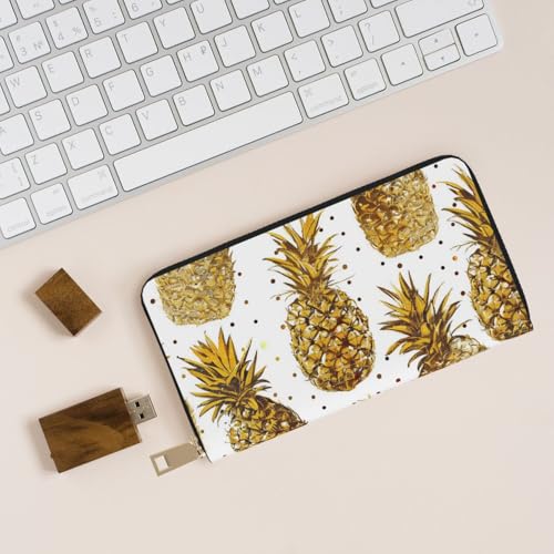 Gold Glitter Pineapples Fruit Printed Long Wallet for Women Men Cute Coin Purse with Card Holder 7