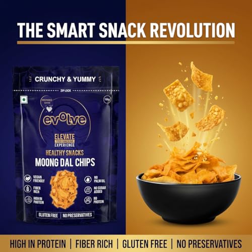 Image of Evolve Moong Dal Chips Healthy Snacks | Roasted, Gluten Free Snacks, No Palm Oil & Artifical colors, Moong Dal Snack, Peri Peri Flavor - 100gm Pack of 2
