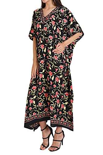 Image of Miss Lavish London Kaftan Dresses for Women Plus Size Long Batwing Sleeve Caftans, V Neck Moo Moo Printed Beach Cover Up Maxi Beach Dress, Bathing Suit Cover-Up Loungewear