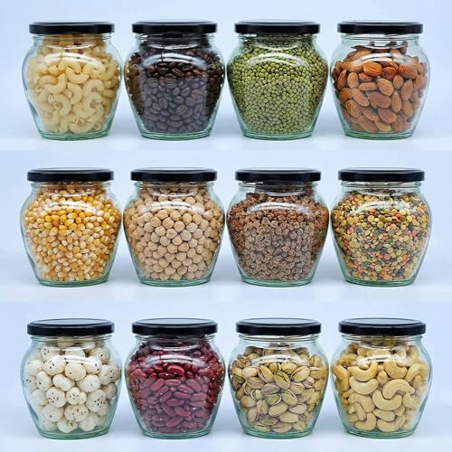 Image of Glass Jars for Storage 350ml Airtight Glass Jar Container Glass Jars for Kitchen Glass Spice Jar Set for Pickle Masala Tea Dry Fruits Pack of 6