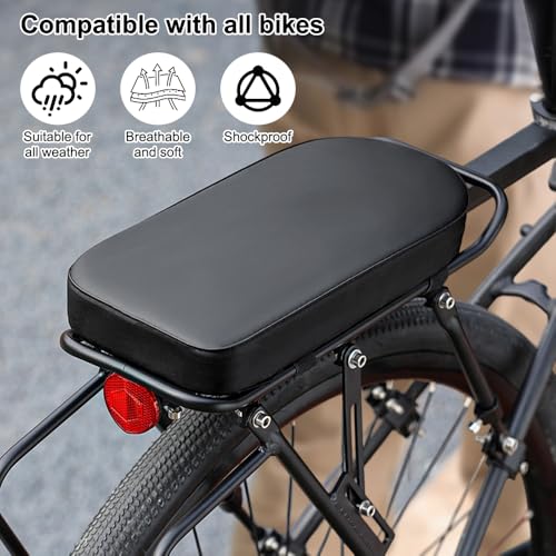 Fahrrad-Rücksitzkissen 30 X 14,5 X 4 cm PU Leder Verdickung Fahrradrücksitz, Hohe Elastizität, Weiches Und Bequemes Fahrrad Hinten Sitz Kissen, Wasserdichter Und StoßFester Gepäckträger Sitz, Schwarz