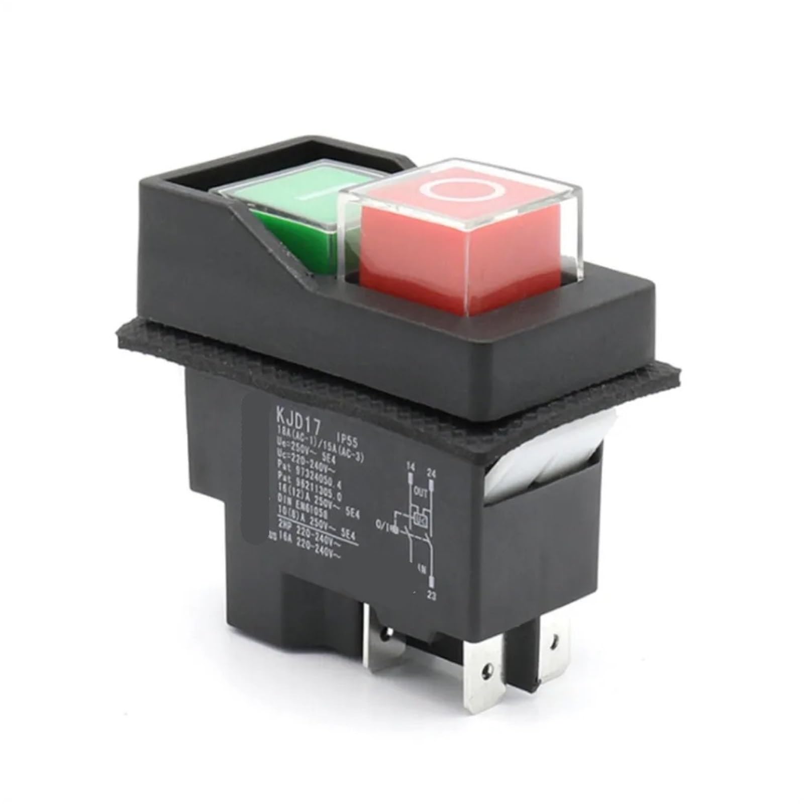 KJD17 - Interruptores de botón de arranque electromagnético for herramientas de jardinería, equipo de maquinaria, interruptor de seguridad impermeable, 16 A, CA 250 V