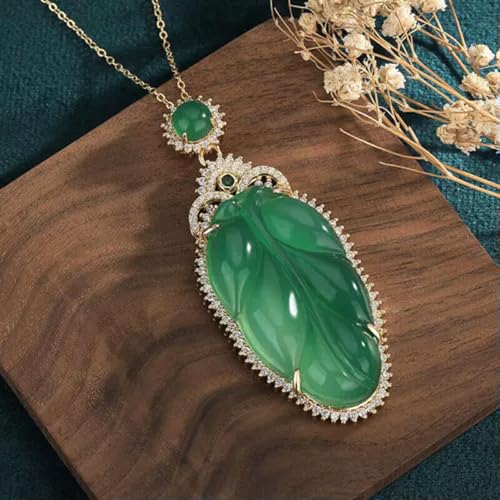 Collar con Colgante de calcedonia y Jade de Hielo Natural en Plata 925 para Mujer