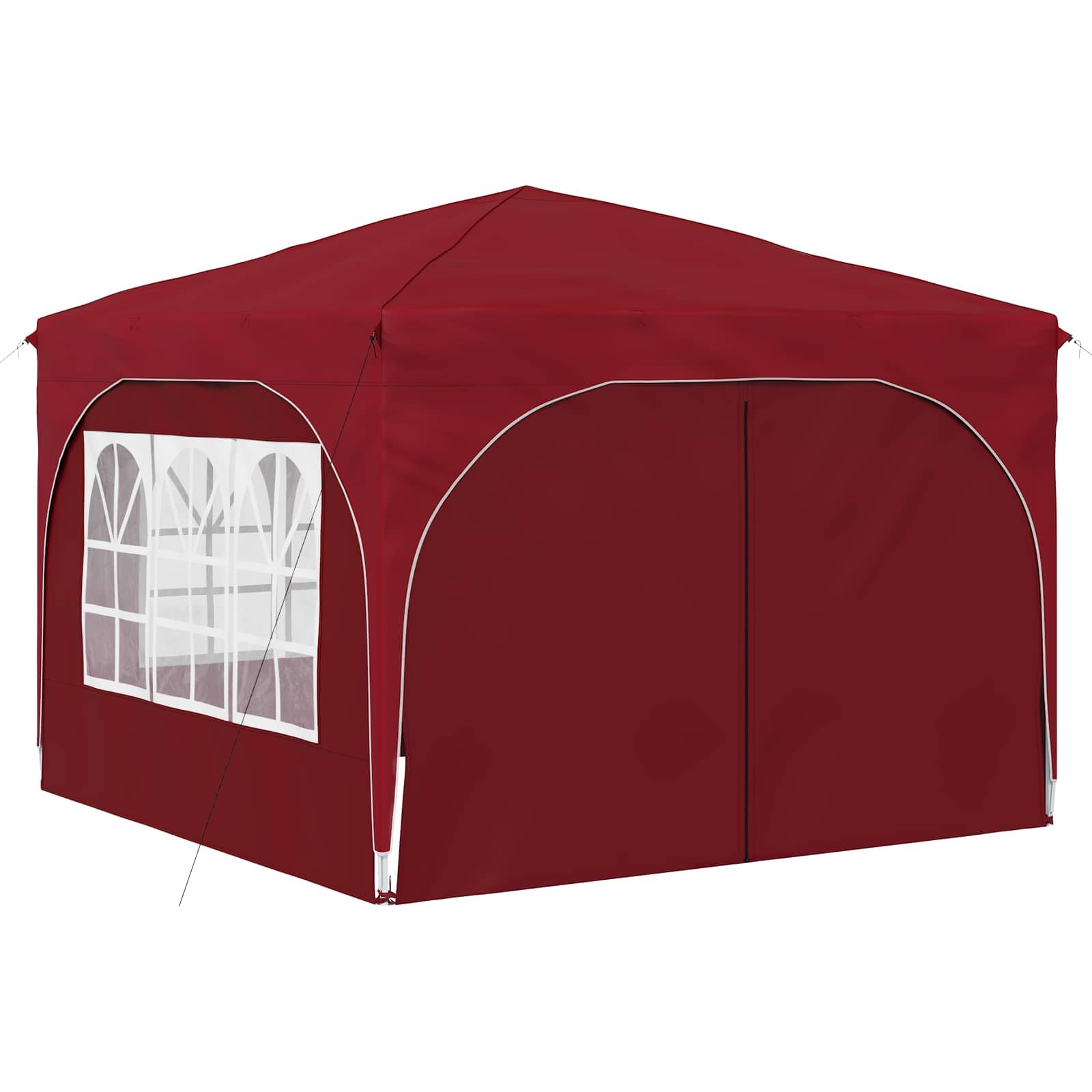Namiot imprezowy Pop-up, bordowy, 290 x 290 x 245 cm, składany, z 4 ścianami bocznymi, ochrona przed promieniowaniem UV i deszczem, z tkaniny Oxford 210D, do ogrodu, na taras, kemping