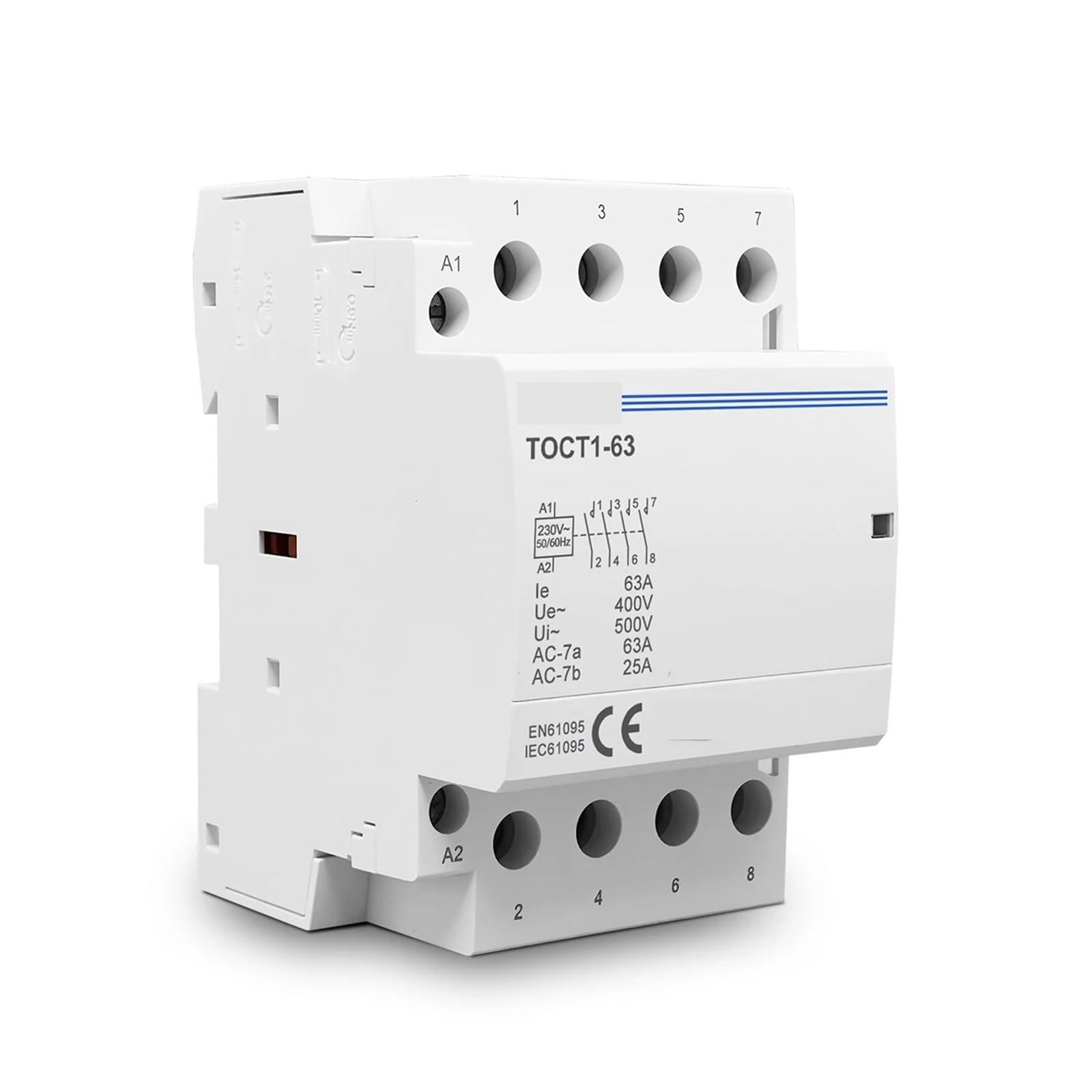 TOCT1 4P 40A 2NC 2NO 220V 400V ~ 50/60Hz Contacteur modulaire CA pour la maison avec rail DIN (63A, 2NO2NC)