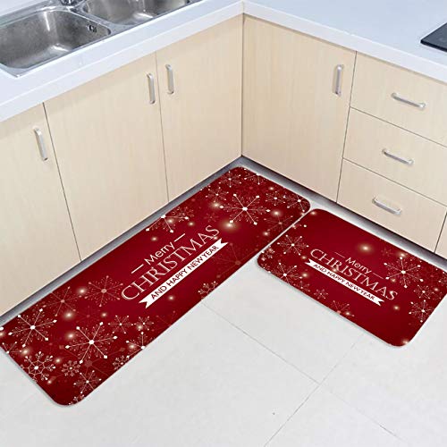 2 Piece Non-Slip Kitchen Mat Runner Rug Set Doormat Merry Christmas Snowflake And Happy New Year Door Mats Rubber Backing Carpet Indoor Floor Mat (15.7" X 23.6"+15.7" X 47.2") #TOP2