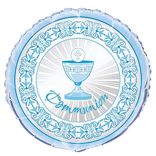 Stunning Blue Radiant Cross "Communion" Round Foil Balloon - Premium Quality & Eye-catching Design, Great For Your Sacred Celebration - 1 Count