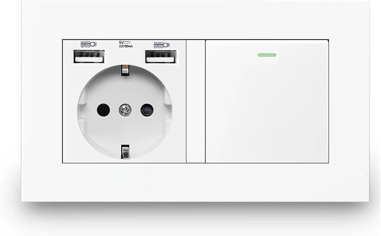 Bedroom Light Switch, EU Dual Frame 16A Power Socket with Switch,White/Black/Gray Panel, Wall USB Ports Electrical Outlet(Black)