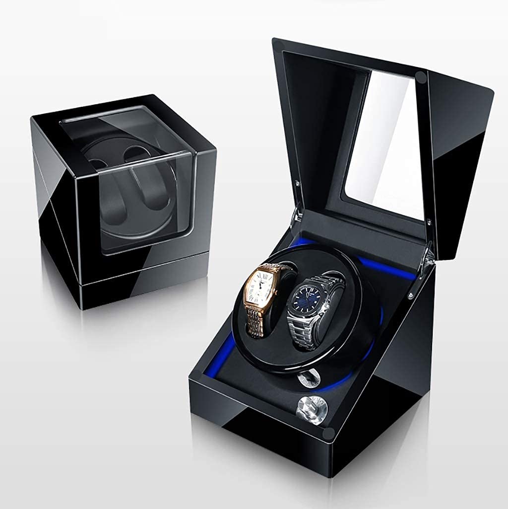 OLSKFUH Watch Winder For Watches Double Automatic Watch Winder Box Luxury Storage Case For 2 Wrist Watches, 5 Rotation Modes Storage Display Case Box, Led Atmosphere Lamp,