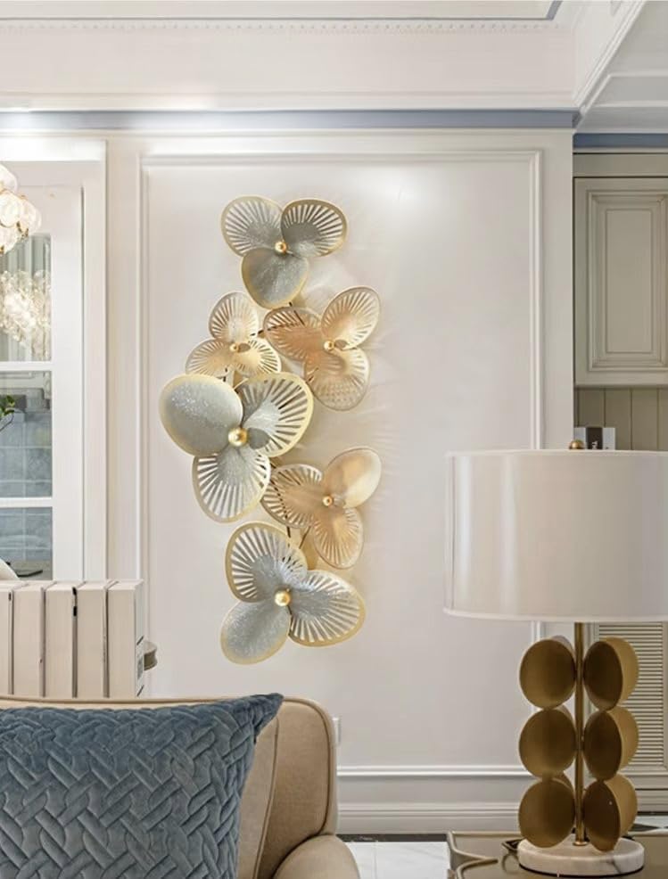 Image of ZOVE Metal Clover Leaf Wall Decoration - 3D Wall Art Hanging Sculpture | Elegant Metal Wall Decor for Living Room, Bedroom & Hotel Interiors | 48 x 25 Inch
