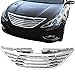 Grille Compatible With 2011-2014 Hyundai Sonata, Horizontal Style ABS Unpainted Chrome Front Upper Grill Guard Aftermarket Replacement Assembly by IKON MOTORSPORTS, 2012 2013