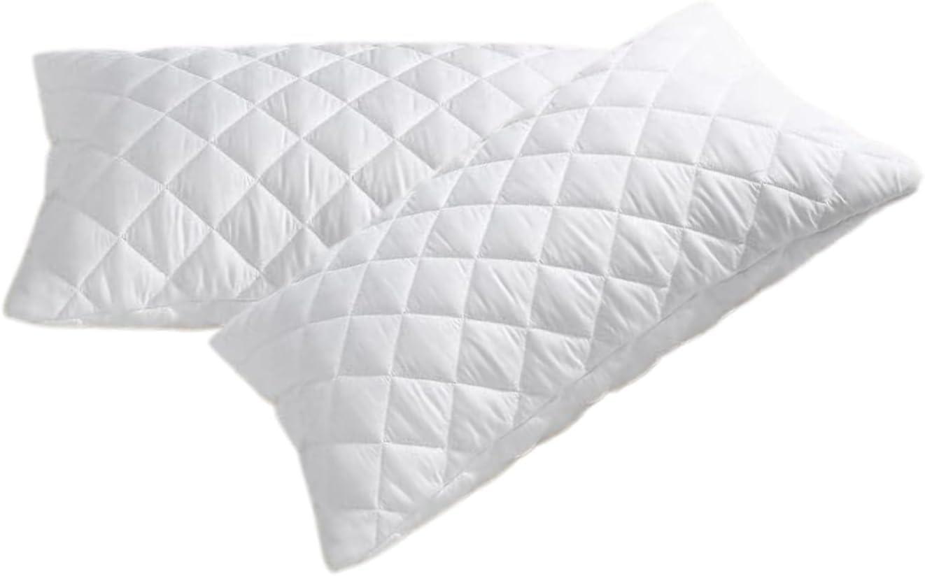 Heaven High Quilted Pillow Protectors 48x74cm – 100% Polyester, Breathable, Zipped Pillow cases 2 Pack (White)