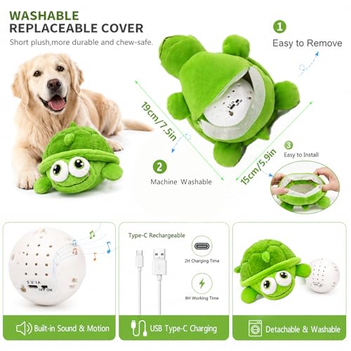 Geojec Interactive Moving Dog Toys – Interactive Dog Toys Plush Chew Toy with Bouncing Ball, Music & Recording Rechargeable Self-Play Toys for Small, Medium & Large Dogs to Keep Them Busy (Turtle) by Geojec - Used condition - Image 5