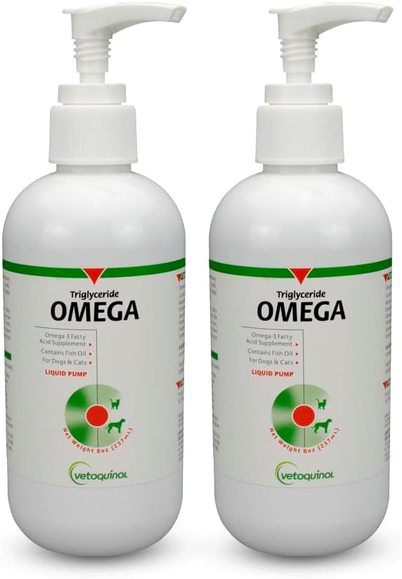 Triglyceride Liquid Omega 3 Supplement for Dogs & Cats, Liquid Fish Oil Supplement w/EPA and DHA, Promotes Skin, Coat, Joint, & Immune Health, Omega 3 Fish Oil for Dogs & Cats, 8oz, 2 Pack