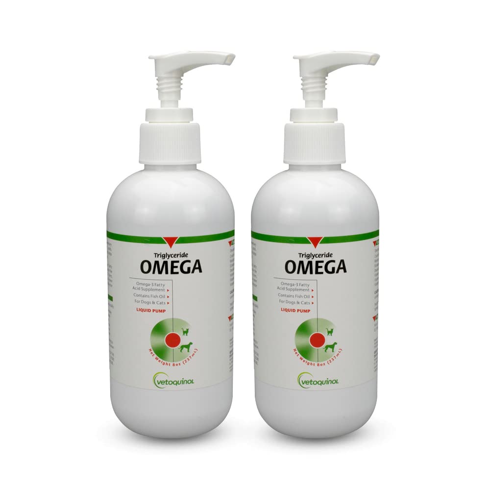 Vetoquinol Triglyceride Liquid Omega 3 Supplement for Dogs & Cats, Liquid Fish Oil Supplement w/EPA and DHA, Promotes Skin, Coat, Joint, & Immune Health, Omega 3 Fish Oil for Dogs & Cats, 8oz, 2 Pack