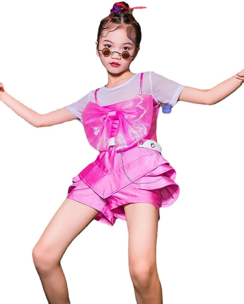 Amazon.co.jp: キッズダンス衣装 ピンク ステージ衣装 セットアップ