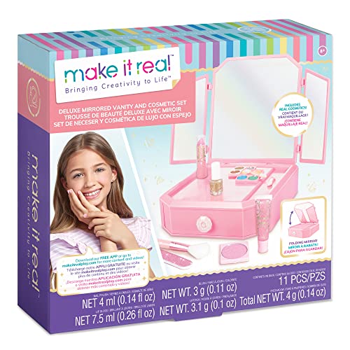 Make It Real Mini-Schminktisch für Kinder – Kinder-Make-up-Set für Mädchen – Einschließlich Deluxe-Spiegel für Mädchen – Mädchen-Spielzeug