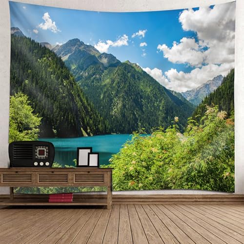 Tapisserie décoration murale 210x140 pour cacher un mur abîmé avec un paysage moderne de lac