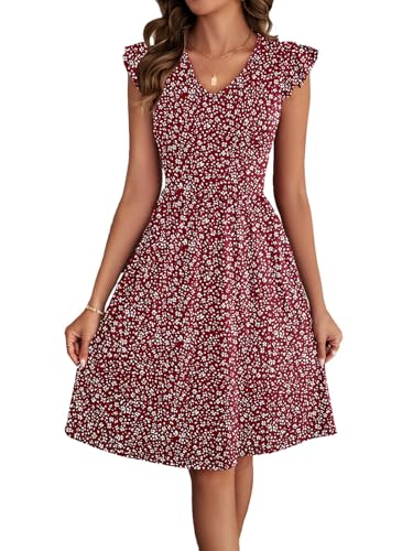 Image of HELYO Women's Summer Dresses Cute V Neck Ruffle Sleeve Cocktail Short Work Casual Dress with Pockets 648