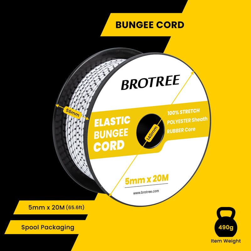 Brotree Bungee Cord Elastic Shock Cord 5mm x 20m Bungee Rope Heavy Duty for Trailer Tarpaulin, Tent Pole, Kayak and Backpack - Image 2