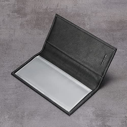 Image of HISCOW Slim Leather Checkbook Cover for Personal Checks, Vintage Black, One Size, Minimalist | Full grain cowhide, transaction register & check book pockets, removable duplicate divider, durable stitching, gifts for men
