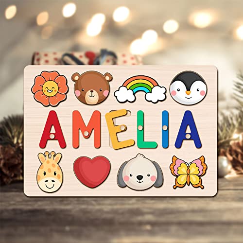 Personnalisé Name Puzzle en Bois, Puzzle Bois Jouet Bebe, Puzzle Nom pour Enfants 1 2 3 Ans, Bébé Anniversaire Cadeaux pour Garçons et Filles Cover