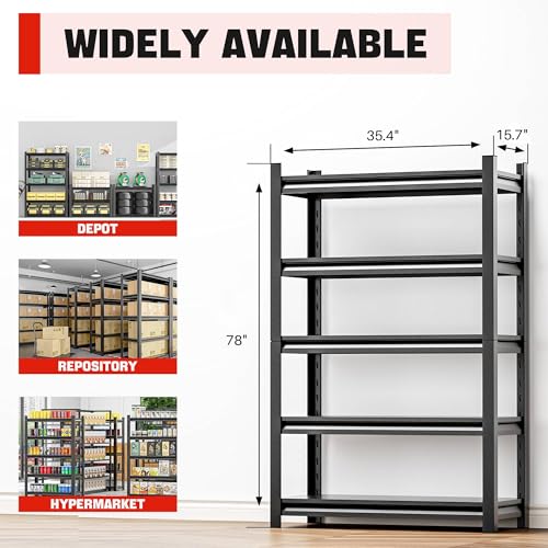 Image of OLLRRACT Storage Shelving Rack - 5 Shelf Heavy Duty Garage Storage Shelf, Metal Shelving Organizer for Garage, Home, and Utility Rooms, Maximize Space with Easy Organization16 D x36 W x78 H