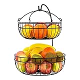 2- Tier Fruit Basket for Kitchen Counter, Homewill Fruit Basket with Banana Hanger, Hanging Wire...