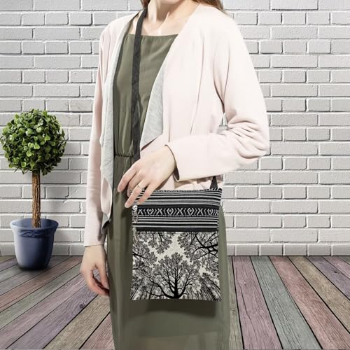 Sketch Tree Messenger Bag Small Ethnic Pattern Printed Adjustable Strap Crossbody Zipper Pouch Sketch Tree Phone Organizer Wallet Cute Shoulder Handbag for Women3