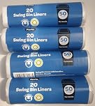 Purio Tie Handle Swing Bin Liners - 4 rolls of 20 bags. 50 litre capacity per bag. Made from 30% Recycled Plastic. 60cm x 72cm