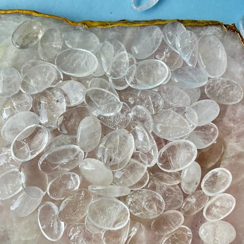 Image of Tumbled Stones, Natural Crystal Healing Stones, Home Office Decor, Aquarium Decorative Pebbles, Vase Fillers (Clear Crystal Flat, 200)
