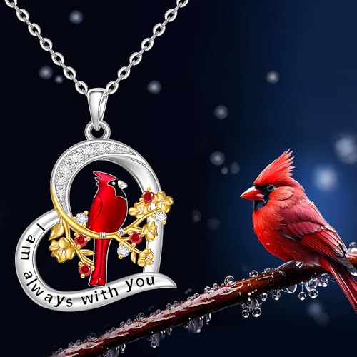 Fenthring Cardinal Necklace Sterling Silver Heart Red Cardinal Necklaces for Women Pendant Memorial Sympathy Bird Charms Mothers Day Christmas Gifts2