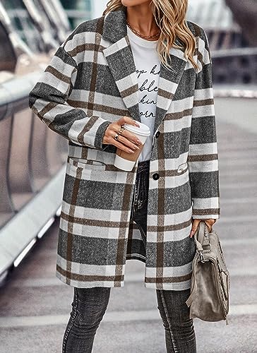 PRETTYGARDEN Women Plaid Shacket Jacket Trendy Fall Casual Button Wool Blend Tartan Trench Coat Winter Clothing with Pockets