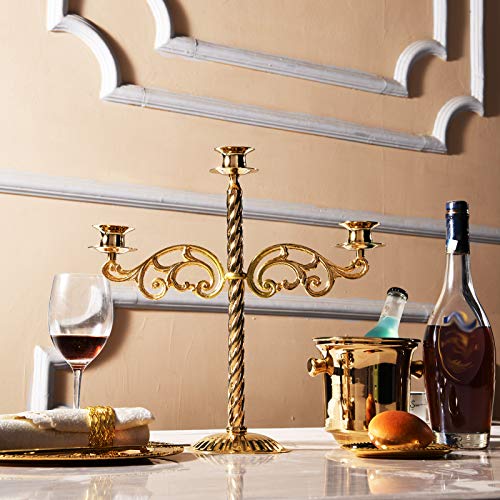 3-Candle Gold Plated Candelabra, Candlesticks Holder Stands Classic And Elegant For Decor Wedding Party And Formal Meal #TOP4