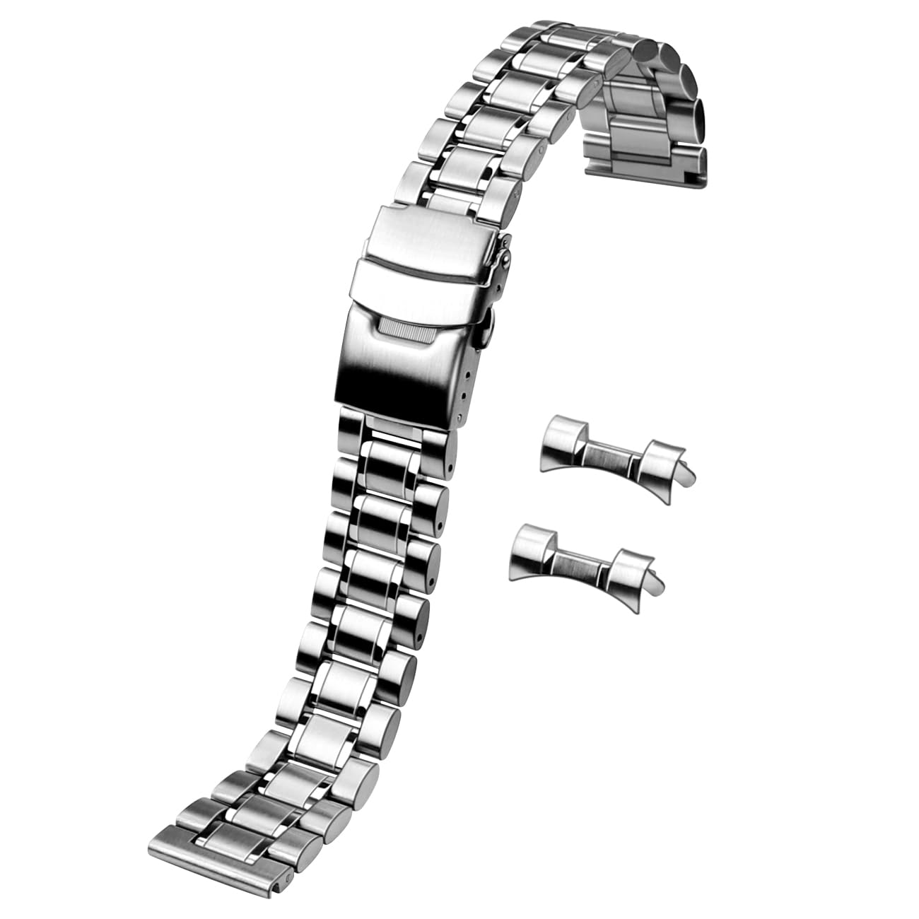 Juntan Stainless Steel Watch Band 20mm, Curved End Straight End for Men Women Metal Watch Bands Strap, Quick Release Replacement Bracelet with Double Folding Buckle Silver