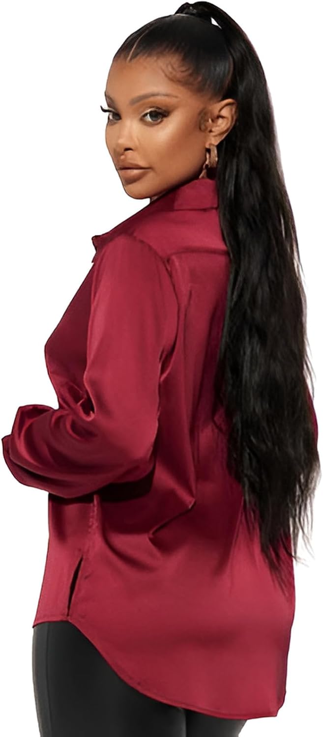 Silk Blouse for Women Satin Silk Top Button Down Shirts Casual Loose Long Sleeve Office Work Formal Tops - Image 3