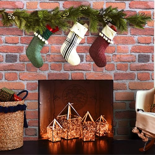 Abyssaly Brick Peel and Stick Wallpaper - Red Brown Brick Wrapping Paper Contact Paper - Faux Stone Wallpaper for Fireplace Kitchen Party Decoration 17.5" x 118"