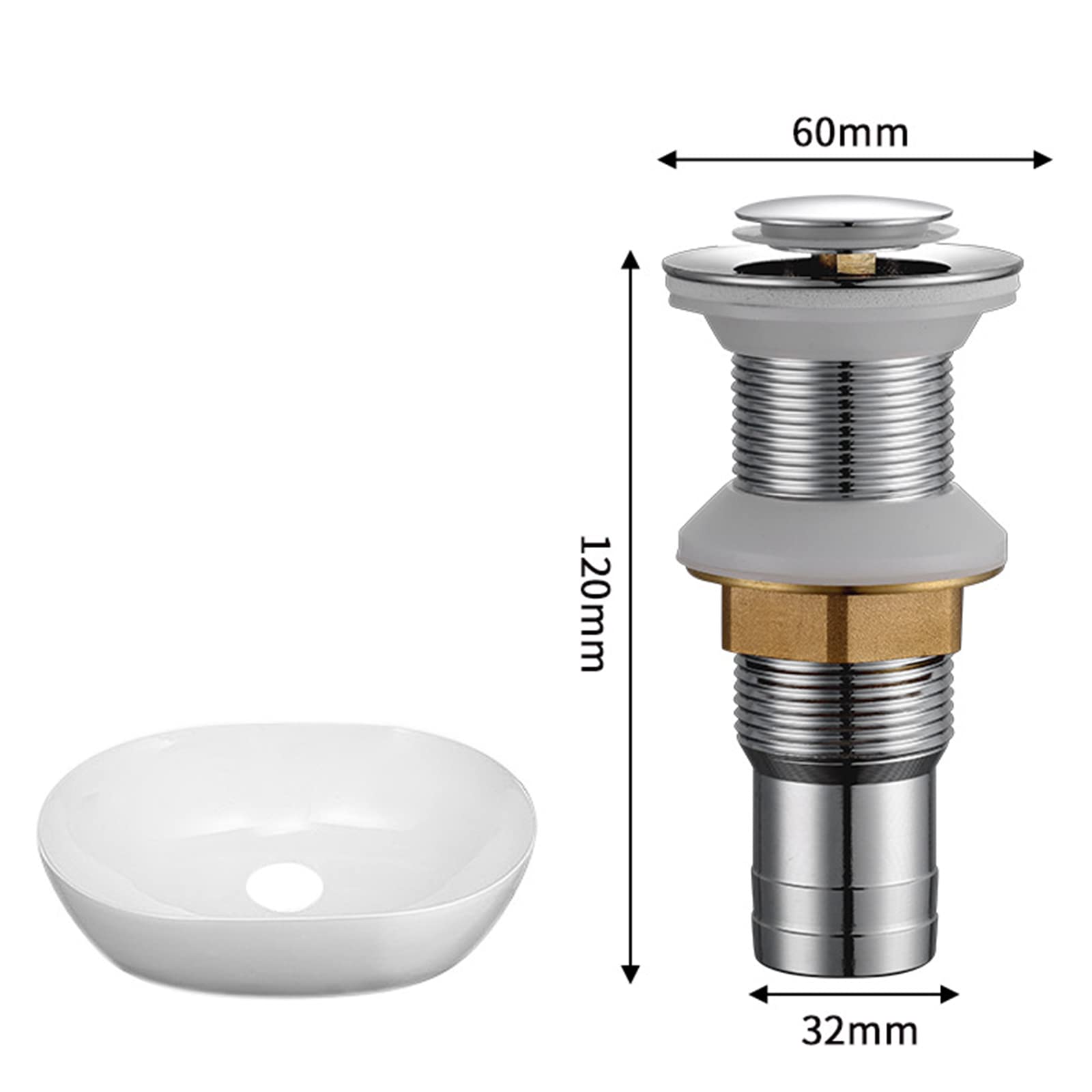 Tubo di scarico per lavello pop-up Tappo di scarico pop-up per lavabo e vasca, scanalato, ottone cromato (Chrome D)