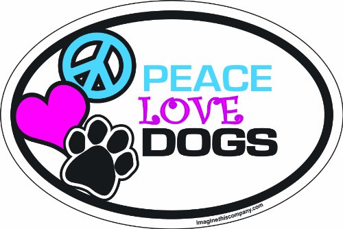 Imagine This Company Peace Love Oval Shaped Pet Magnet; Removable Magnets for Cars, Fridges, Lockers & More, Stylish Pet Inspired Car Accessories, 4 x 6 Inches, 1 Item, Multicolor, Peace Love Dogs