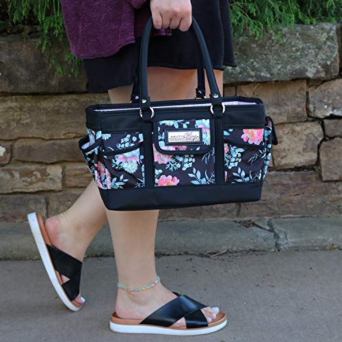 Image of Everything Mary Deluxe Store & Tote Organizer - Black & Floral Craft Bag with Handle - Sewing, Scrapbooking & Art Supply Caddy - Stylish Storage for DIY Projects