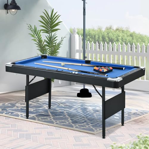 5.5 ft Portable Pool Table, Billiard Tables, Foldable Mesa De Billar para Space-Saving with Billiard Complete Set of Accessories for Kids and Adults, Indoor or Outdoor Pool Table (Blue+Blak)