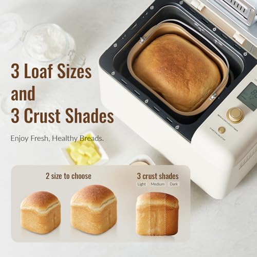 Neretva Bread Machine, 2.2LB 15-in-1 Bread Maker, Dual Heater Breadmaker Machine with Auto Nut Dispenser & Nonstick Ceramic Pan, Bread Maker Machine for Gluten Free, Dough Maker, Sourdough, Yogurt image 6