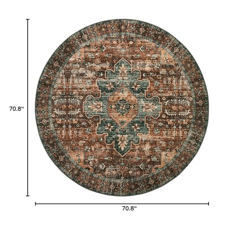 Moynesa Ultra-Thin Washable Round Rug - 6ft Large Dining Room Round Area Rug, Vintage Living Room Mat Stain Resistant Office Carpet for Bedroom Mudroom Kitchen Apartment Basement Foyer