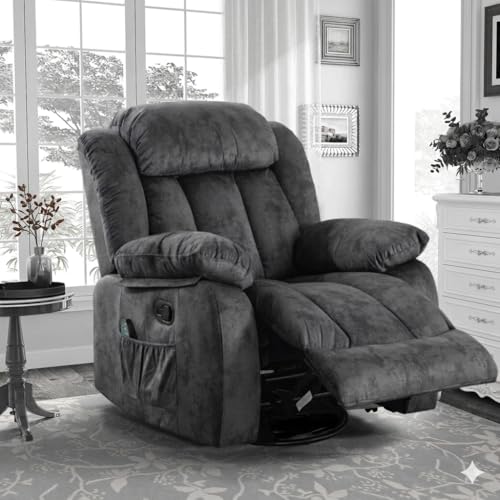 Image of Amazon Brand - Solimo Stark | Single Seater Sofa Recliner | Rocking, Revolving and Recline Manual Recliner (Velvet Grey) | 1 Year Warranty