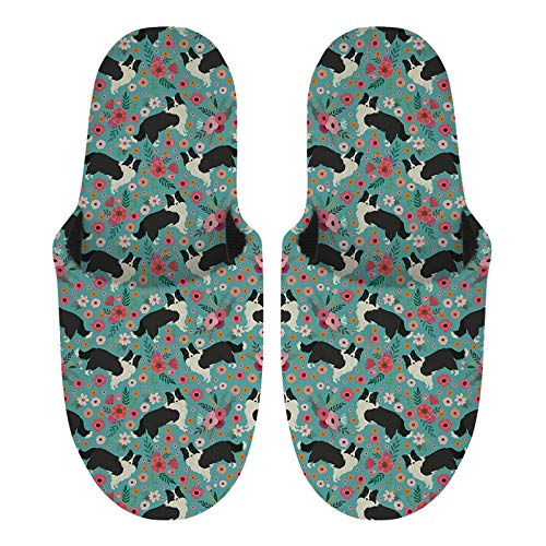 SEANATIVE Komfort-Memory-Schaum-Flip-Flops, Winter, warm, Baumwolle, mit rutschfester Sohle, flauschig, gemütlich, Schlafzimmer-Hausschuhe für Frauen und Kinder, - Border Collie - Größe: Medium Cover